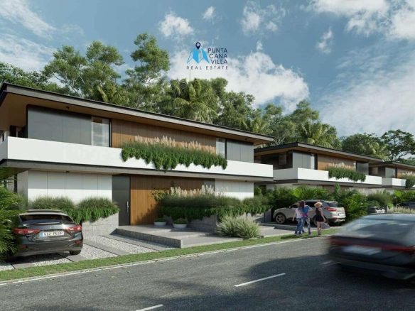 Vista Cana houses for sale, luxury three-bedroom duplex house in Punta Cana gated community with access control